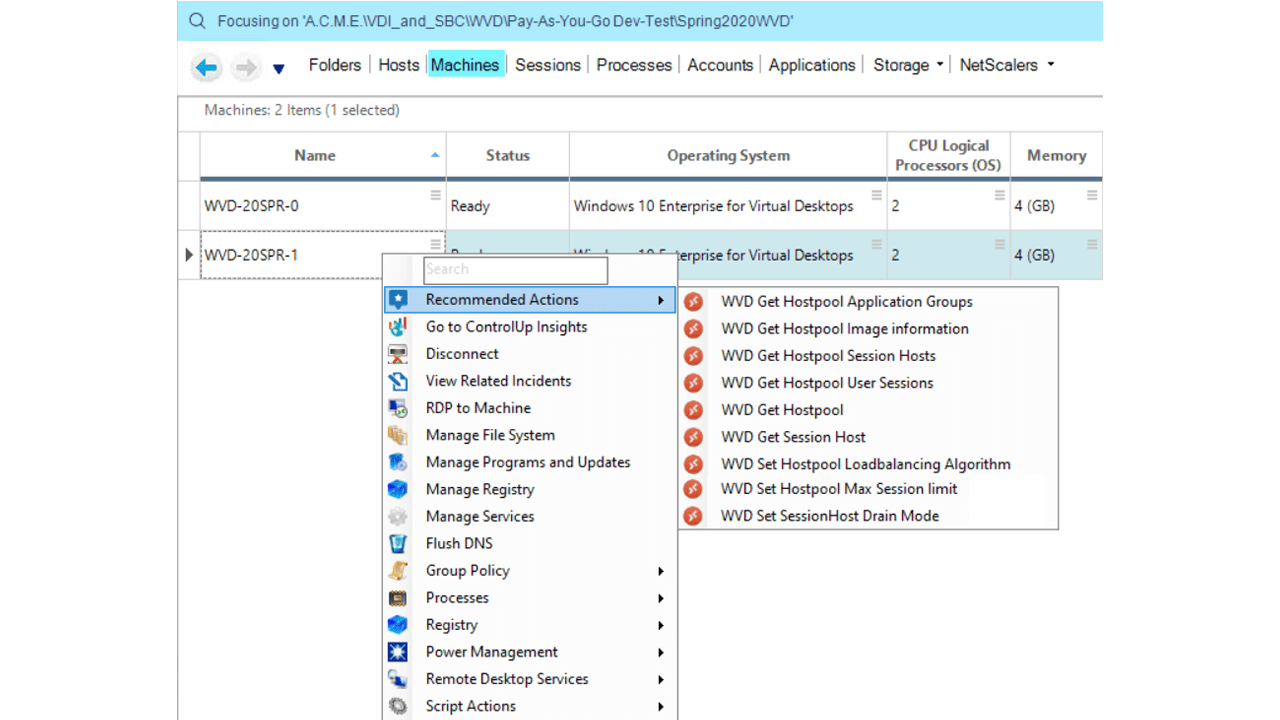 ControlUp für Microsoft Windows Virtual Desktop Monitoring Prianto